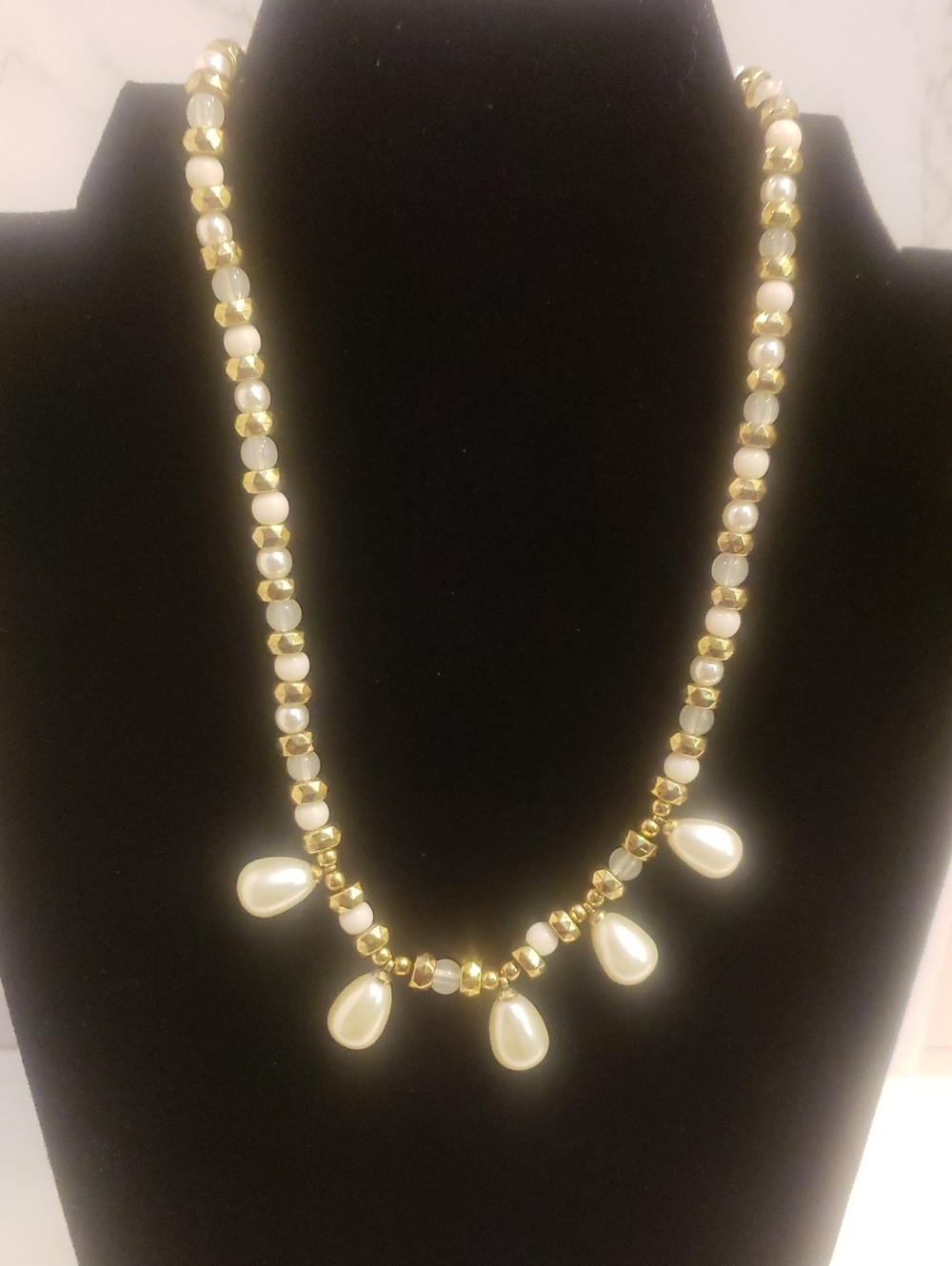 Faux Pearl Teardrop & Beaded Necklace NWT